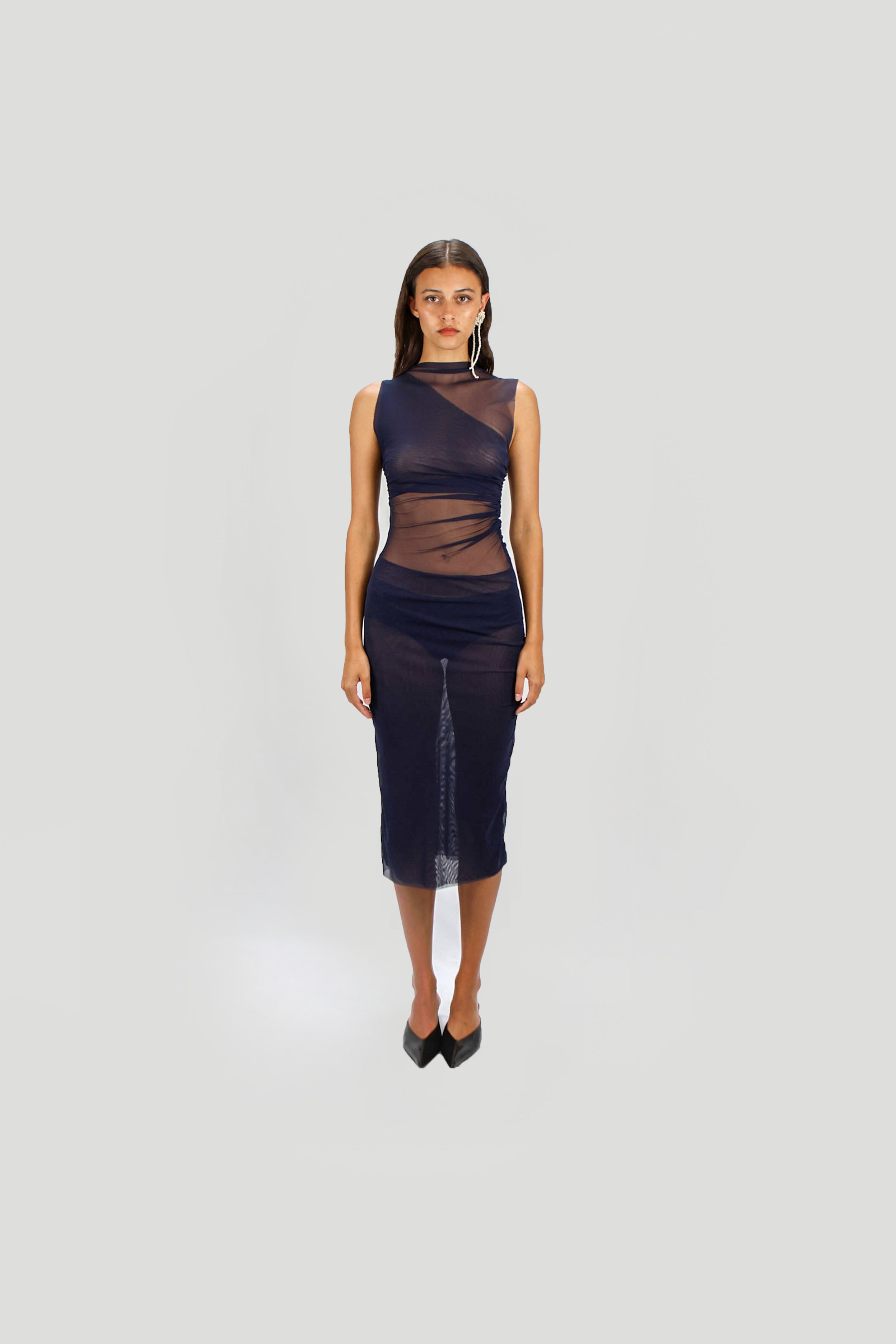 GATHERED MESH DRESS