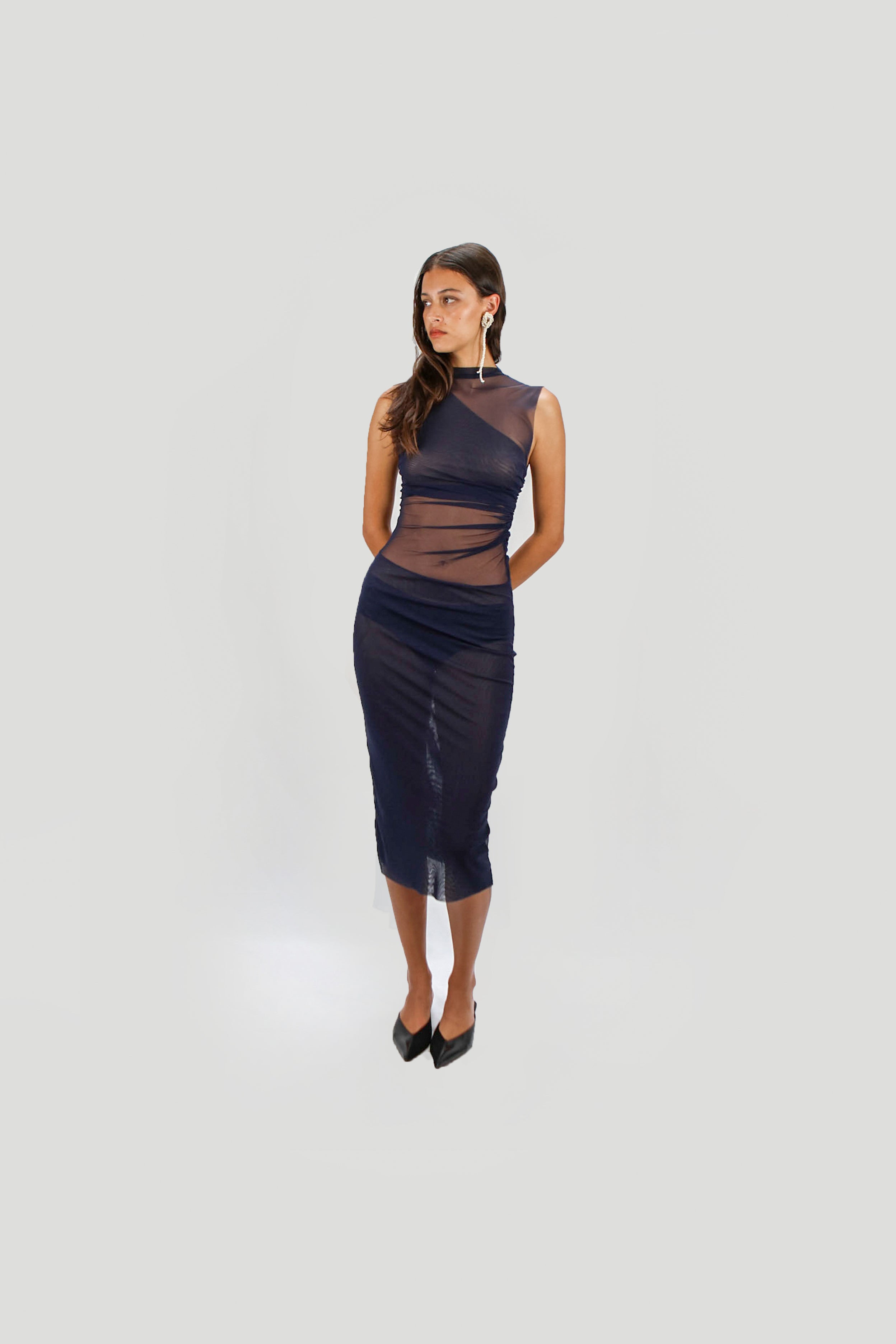 GATHERED MESH DRESS