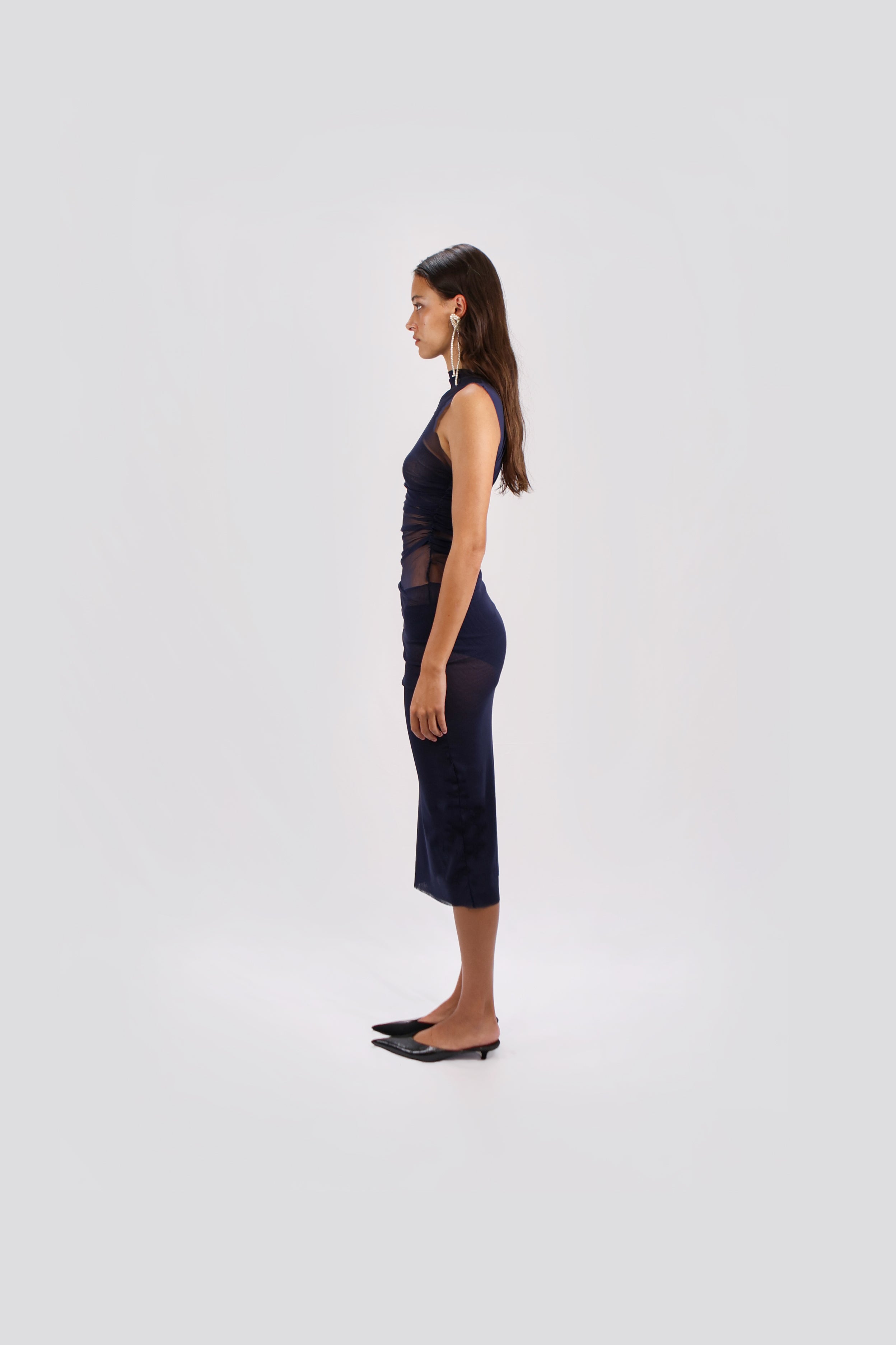 GATHERED MESH DRESS