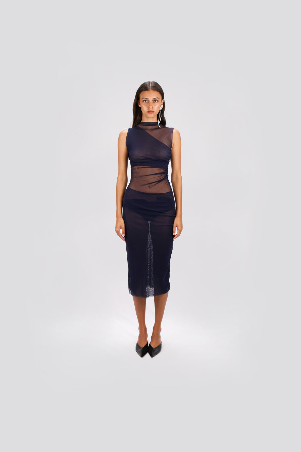 GATHERED MESH DRESS